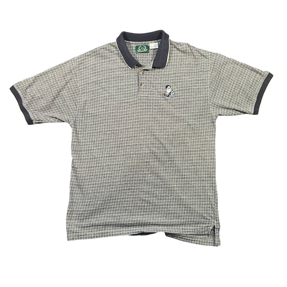 Vintage Disney Golf Collection Grumpy Polo Shirt Gray Plaid Snow White Mens XL